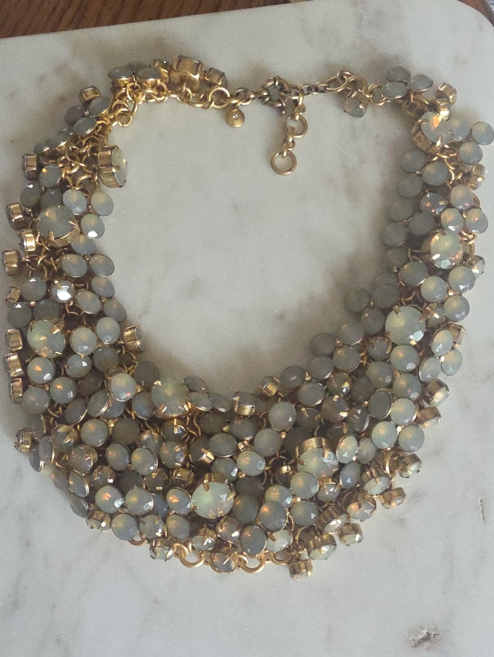 Vintage J.Crew Gold Tone Opal Glass Cluster Statement Necklace - Picture 4 of 8